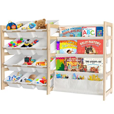 Homfa Kids Toy Organization Cubby Bookcase With 9 Bin 2 Door Storage