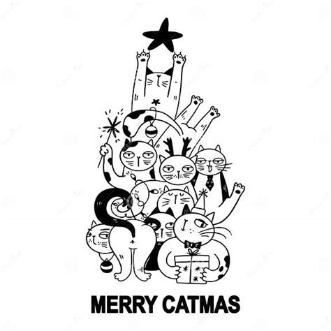 Funny Merry Christmas Cats With Lettering Merry Catmas Doodle