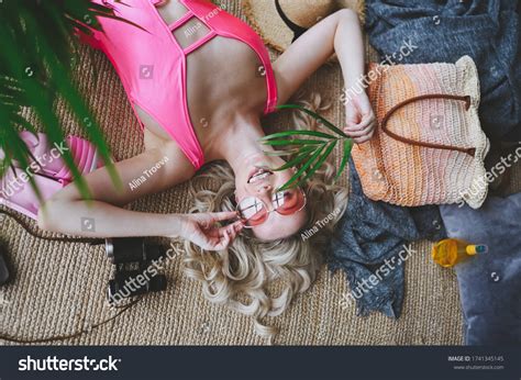 Happy Sexy Blonde Woman Pink Swimsuit Stock Photo Shutterstock