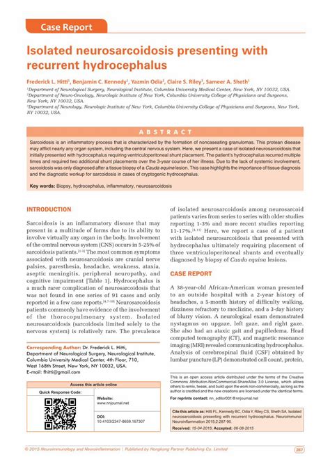 Pdf Isolated Neurosarcoidosis Presenting With Recurrent Imaging