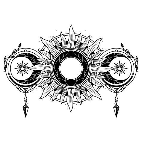 monochrome celestial moon  sun  ornaments illustration