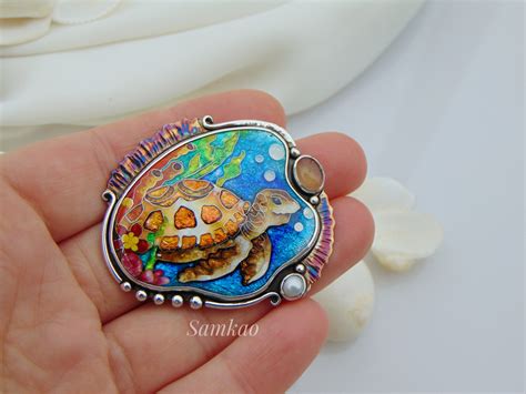 Sea Turtle Pendant,georgian Cloisonne Enamel Jewelry,sterling Silver
