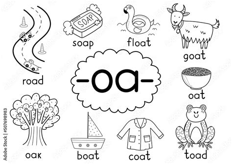 Oa Digraph Spelling Rule Black And White Educational Poster For Kids