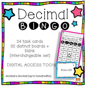 MULTIPLY DIVIDE DECIMALS BINGO GAME BUNDLE Up To Hundredths TPT