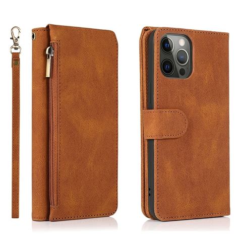 Mobiq Zacht Leren IPhone 14 Pro Max Wallet Hoesje Bruin IPhone Cases Nl