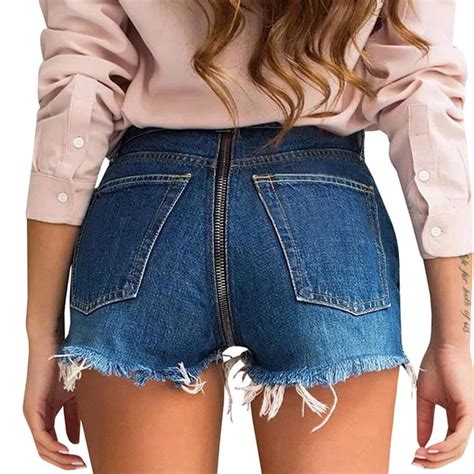 Hot Summer Short Jeans Woman Zipper Back Lift Butt Shorts Jeans With Zipper On Back Denim Pant