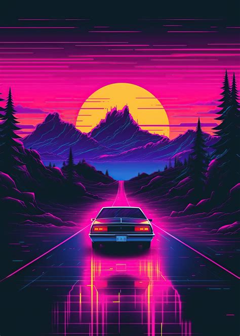 Retro Car Vaporwave Poster Picture Metal Print Paint By Sagita