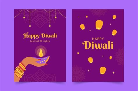 Free Vector | Hand drawn diwali cards set