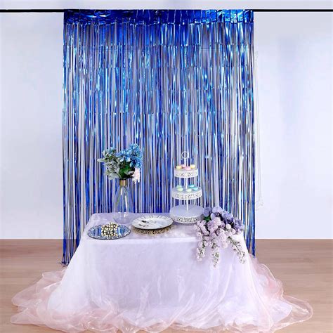 Efavormart 8ft Royal Blue Metallic Foil Fringe Curtain Doorway And