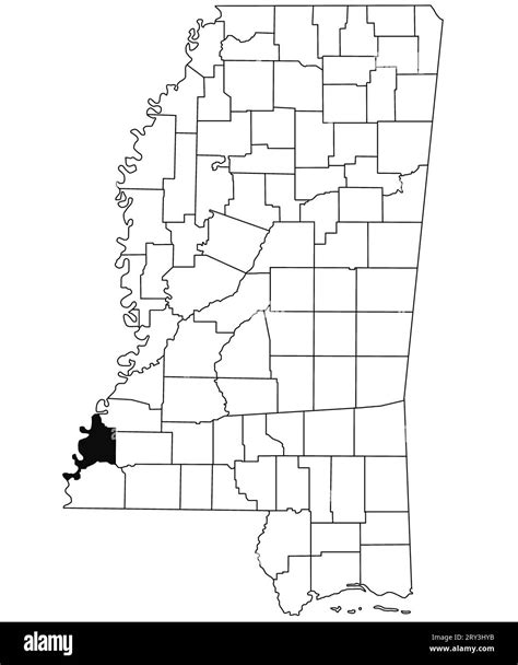 Map Of Adams County In Mississippi State On White Background Single