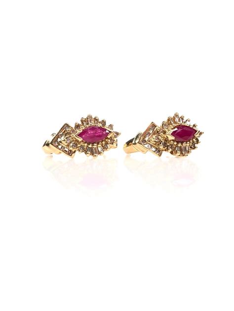 Lot 14k Yellow Gold Diamond Ruby Earrings