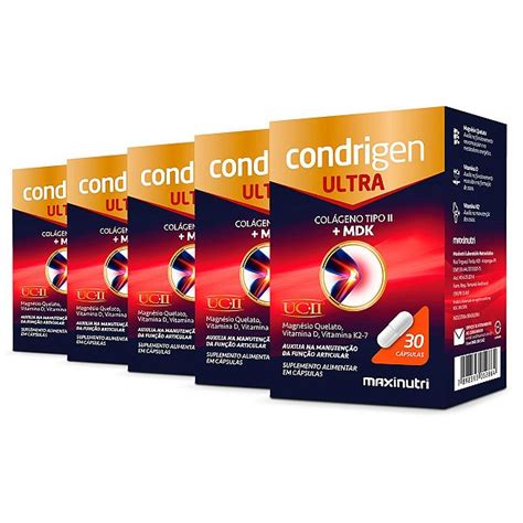 Kit 5 Condrigen Ultra Colágeno Tipo 2 MDK Maxinutri 30 Cápsulas Edin