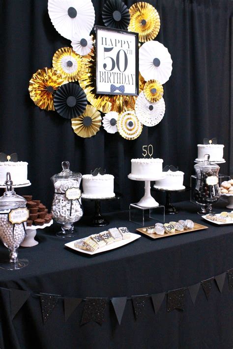 50th Birthday Black Gold And White Party 50th Party Ideas Happy 50th