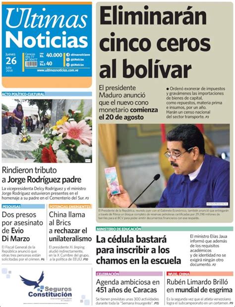 Periódico Últimas Noticias Venezuela Periódicos De Venezuela