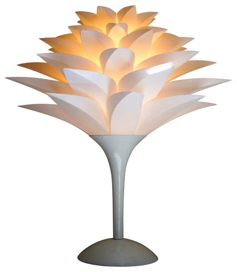 Pure White Lotus Flower Shade Table Lamp Midcentury Table Lamps