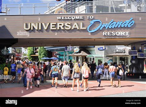 Theme Park Entrance And Sign People Entering Walking Universal