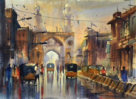 Charminarhyderabadindia Painting By Kishore Singh Artmajeur