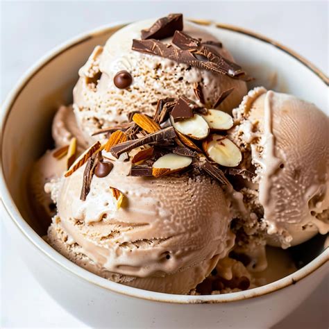 A Bowl Of Chocolate Ice Cream With Almonds Premium Ai Generated Image