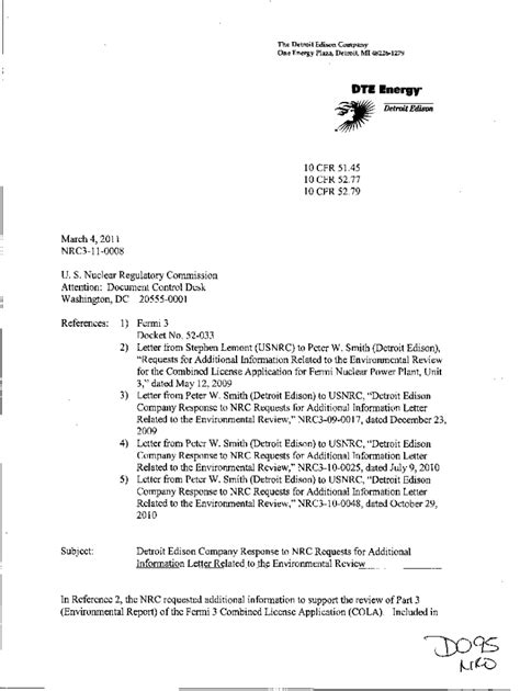 Fillable Online Fermi 3 Response To NRC Requests For Additional