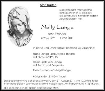 Alle Traueranzeigen für Nelly Lange trauer rp online de