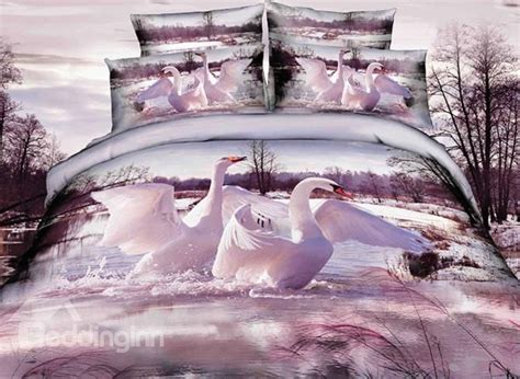 Swimming White Swan Couple Print 3d Duvet Cover Sets 3d Bedding Sets Bedding Sets Online