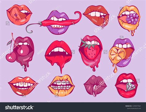 Pop Art Sexy Lips Vector Set Vector De Stock Libre De Regalías 1235077561 Shutterstock