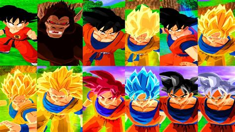 TODAS AS TRANSFORMAÇÕES DO GOKU BASE OOZARU SSJ SSJ2 SSJ3 SSG