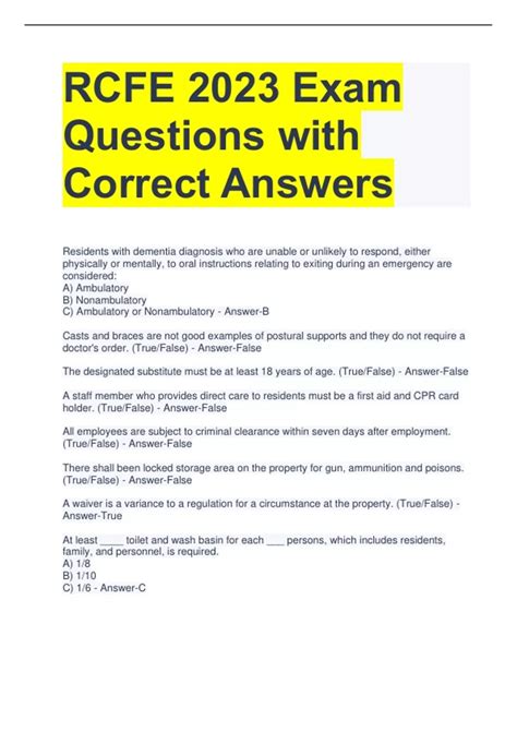 RCFE 2023 Exam Questions With Correct Answers RCFE Stuvia US