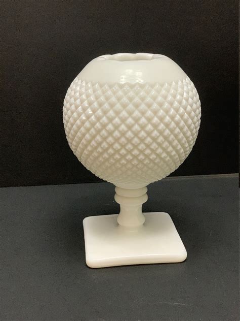 Vintage Westmoreland Milk Glass Ivy Ball Vase 7 5 Etsy