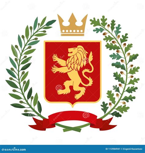 Heraldry, Coat of Arms. Green Olive Branch, Oak Branch, Crown, Shield ...