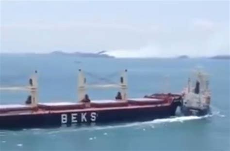 Dramatic Moment Two Ships Collide At Sea When Giant Tanker Hits Smaller