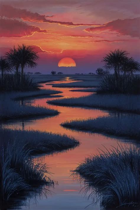 Serene Sunset Over Lowcountry Marsh Vibrant Colors And Tranquil Beauty