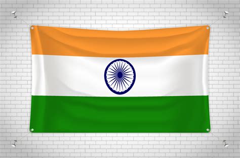 India Flag Hanging On Brick Wall 3D Drawing Flag Attached To The Wall