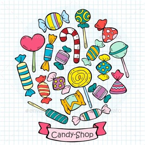 Sketch Colored Candies And Lollipops Collection Candy Drawing Art