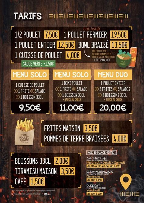 Mon Poulet Braisé Food Truck à Besancon menu et photos