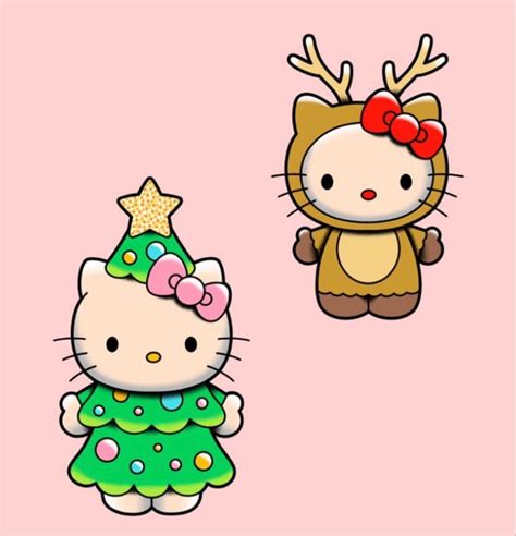 Hello Kitty And Christmas Tree On Pink Background