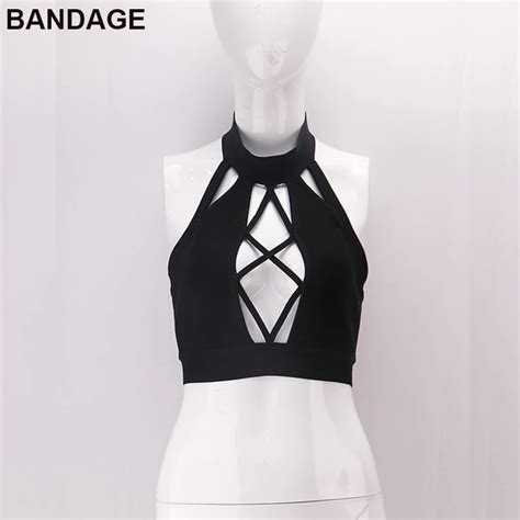 Women Summer Party Night Sexy Cutout Front Bust Short Bandage Crop Top