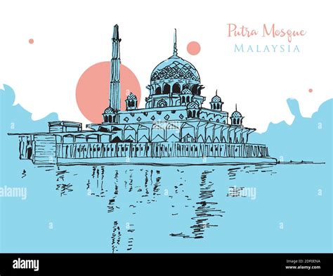 Vector Hand Drawn Sketch Illustration Of Masjid Putra Or Putra Mosque