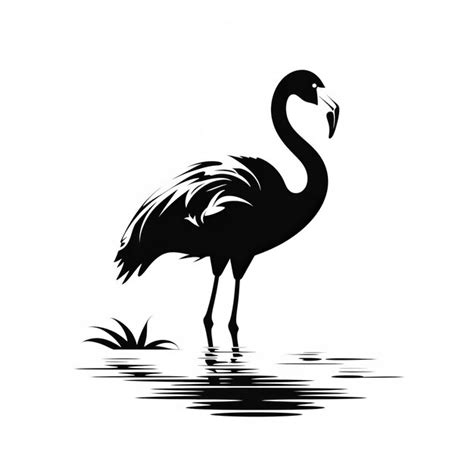 Uma Imagem Preto E Branco Da Silhueta De Um Flamingo Foto Premium