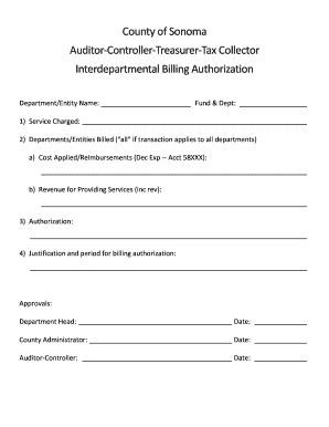 Fillable Online Interdepartmental Billing Authorization County Of