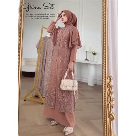 Jual Ghina Set Outher Dress Kondangan Brukat Bridesmaids Seragaman Baju