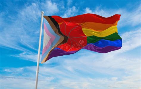 Flag Of Sex Worker Inclusive Progress Pride Waving In The Wind A Stock