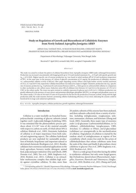 Pdf Study On Regulation Of Growth And Biosynthesis Of Cellulolytic