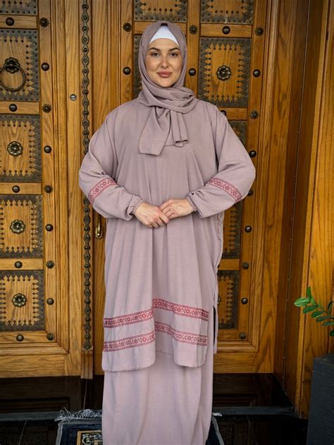 Top And Skirt Prayer Set With Attached Scarf Al Karam Qadri