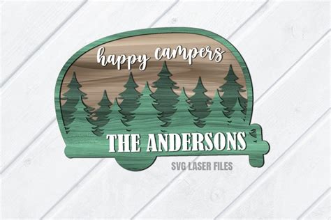 Monogram Happy Campers SVG Laser Cut Files Camping SVG