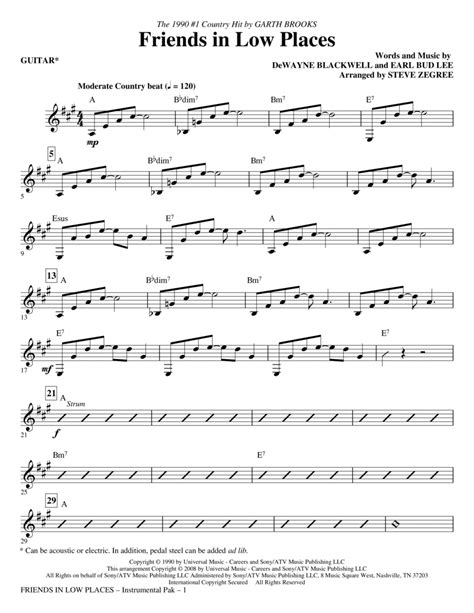 Friends In Low Places Guitar By Garth Brooks Choir Digital Sheet