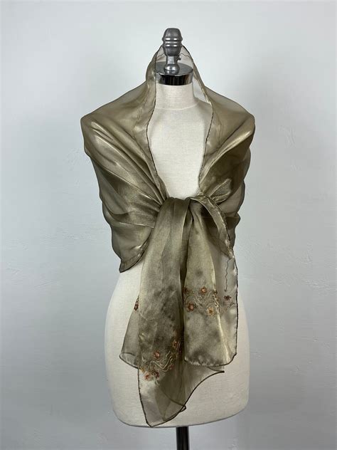 Simple Brown Khaki Old Gold Organza Shawl Wrap Shrug Summer Sprinng