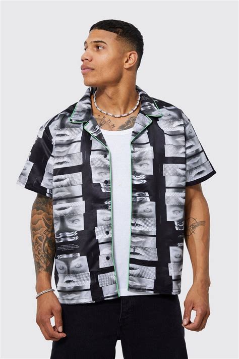 Short Sleeve Boxy Satin Piping Photo Shirt Boohoo