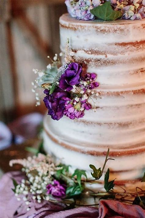 Naked Cake Con Fiori Viola Purplewedding Ultraviolet Purple Wedding