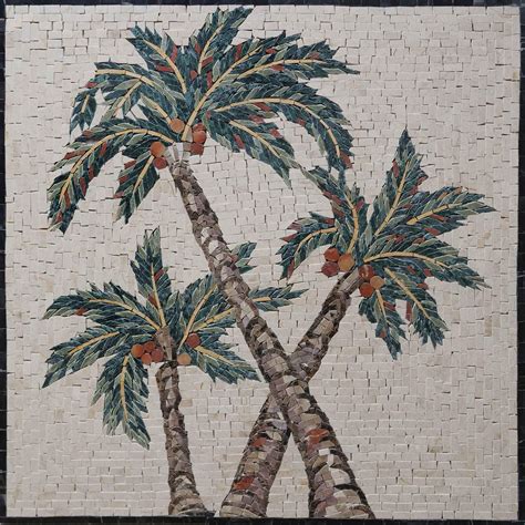 Marble Mosaic Wall Art Arecaceae Palm Trees Flowers And Trees Mozaico